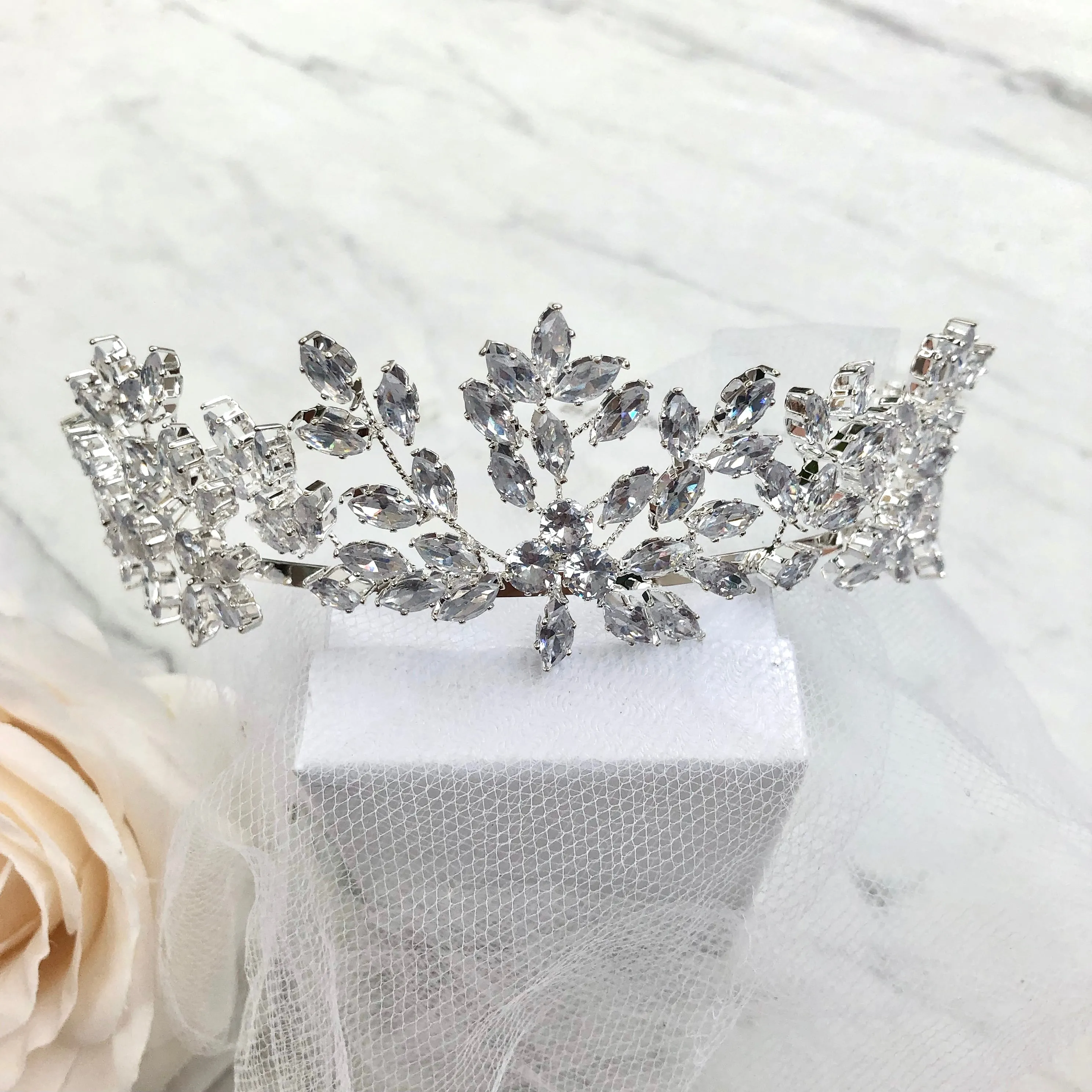 "Loralee" -  Cubic Zirconia Wedding Tiara - Available in Silver and Gold