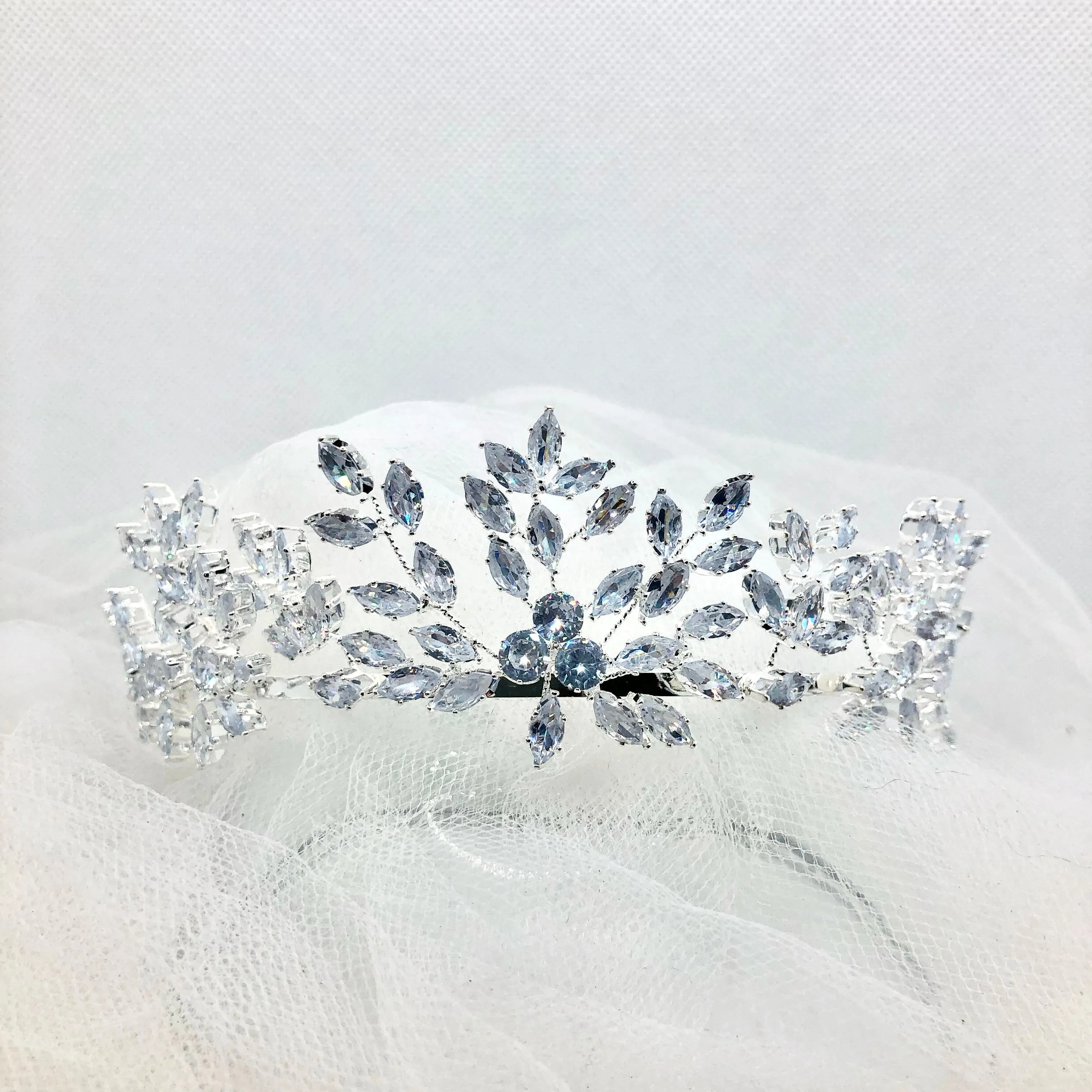 "Loralee" -  Cubic Zirconia Wedding Tiara - Available in Silver and Gold