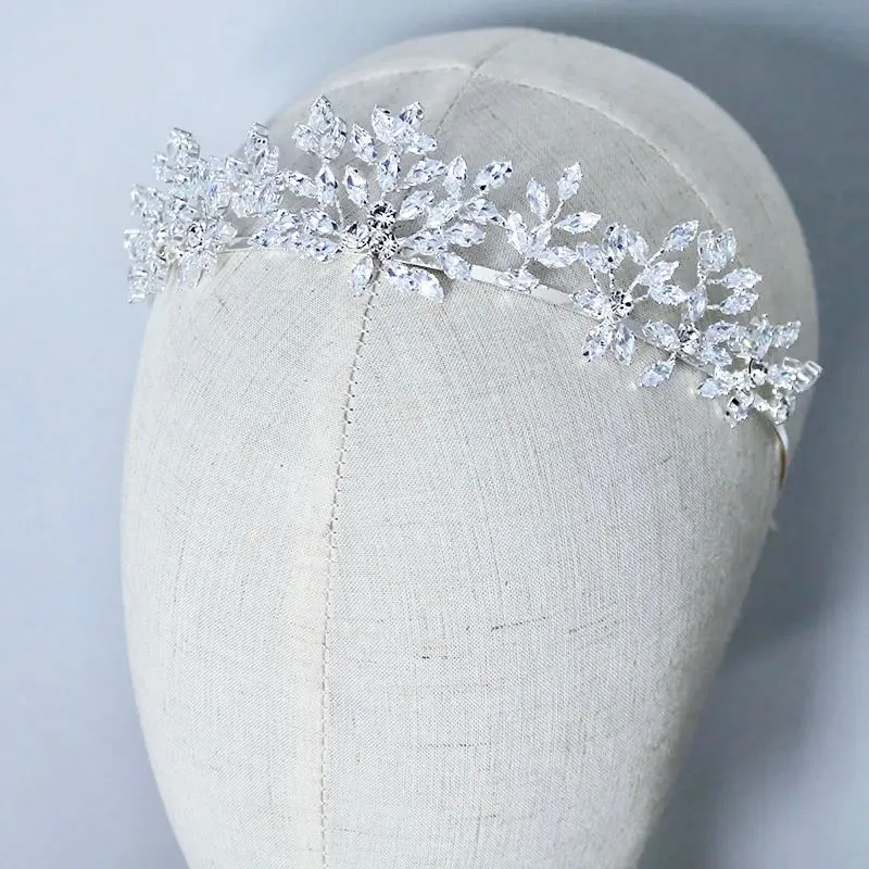 "Loralee" -  Cubic Zirconia Wedding Tiara - Available in Silver and Gold