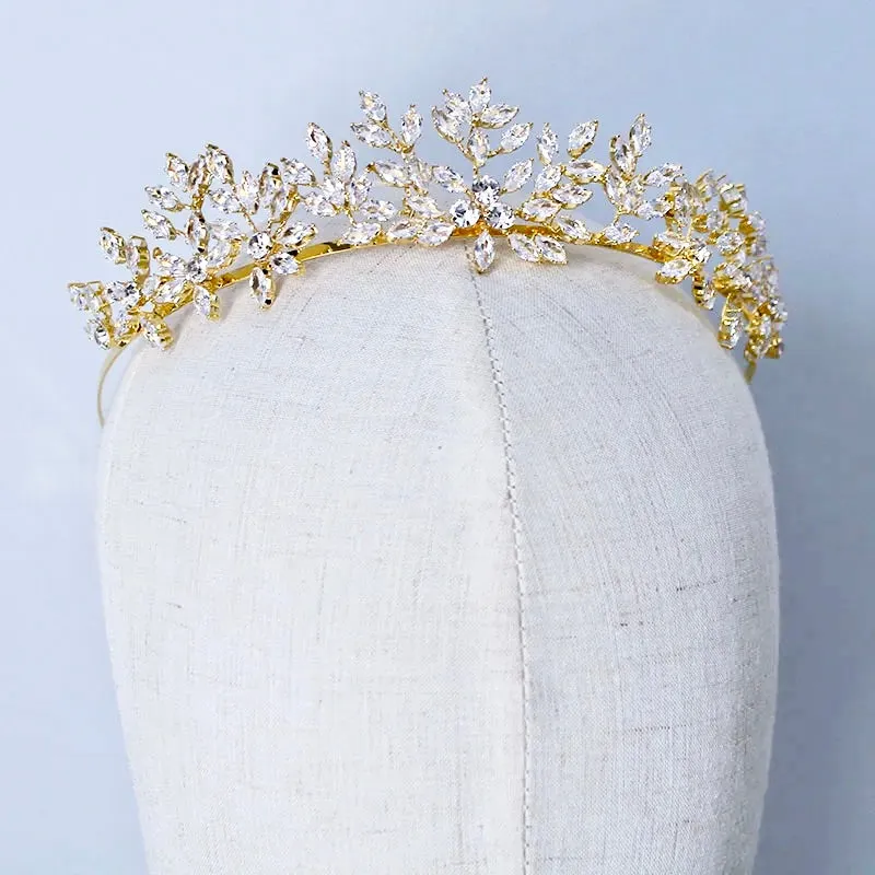"Loralee" -  Cubic Zirconia Wedding Tiara - Available in Silver and Gold