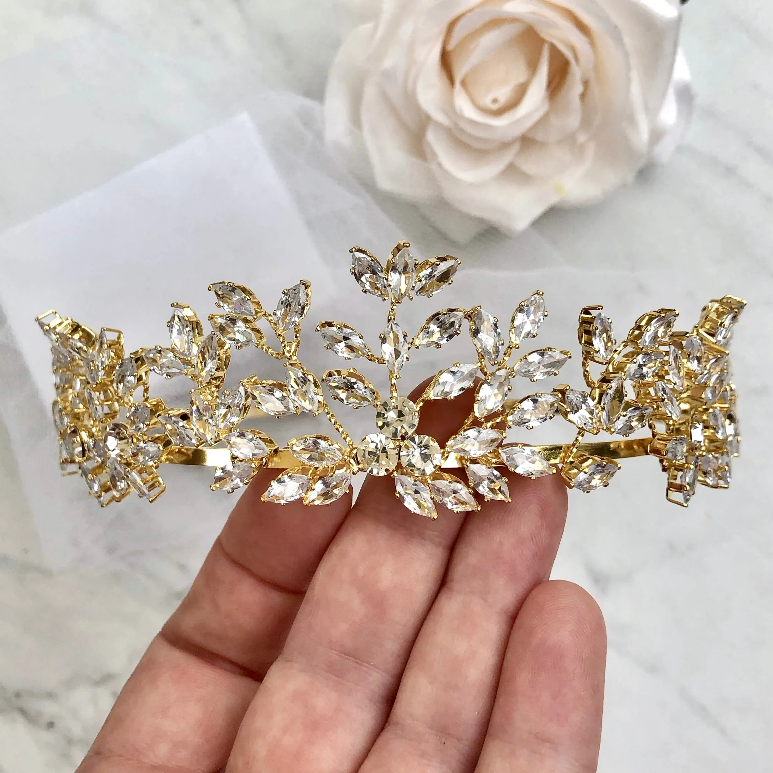 "Loralee" -  Cubic Zirconia Wedding Tiara - Available in Silver and Gold
