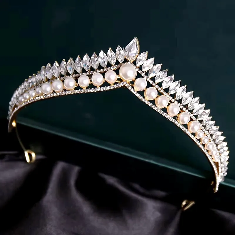"Rianna" - Pearl and Cubic Zirconia Bridal Tiara - Available in Silver and Gold