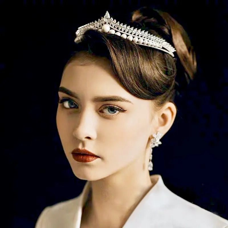 "Rianna" - Pearl and Cubic Zirconia Bridal Tiara - Available in Silver and Gold