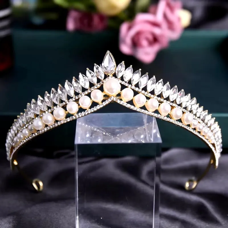 "Rianna" - Pearl and Cubic Zirconia Bridal Tiara - Available in Silver and Gold