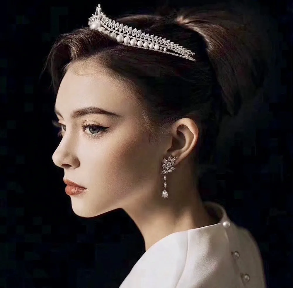 "Rianna" - Pearl and Cubic Zirconia Bridal Tiara - Available in Silver and Gold