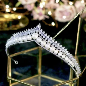 "Rianna" - Pearl and Cubic Zirconia Bridal Tiara - Available in Silver and Gold