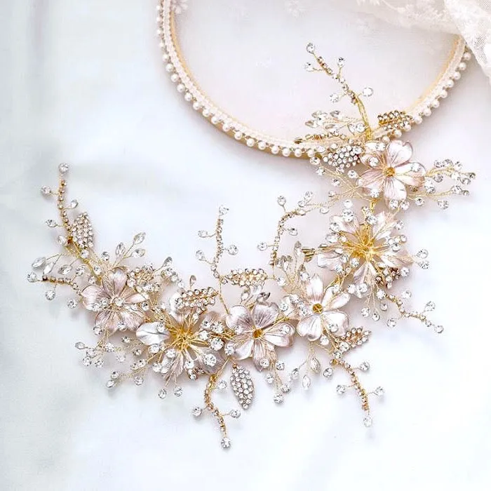 "Somerset" - Pearl and Crystal Bridal Headband - Available in Gold and Silver