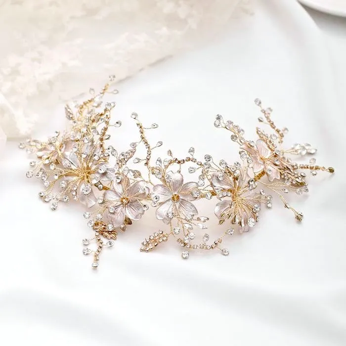 "Somerset" - Pearl and Crystal Bridal Headband - Available in Gold and Silver