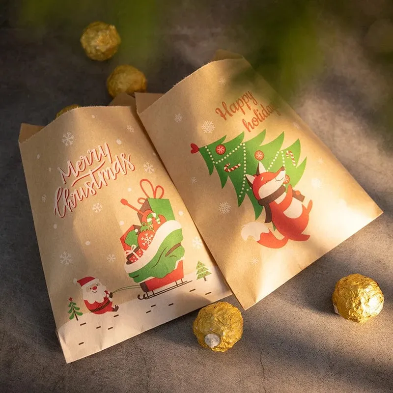 Retro Christmas Kraft Paper Bags 24pcs