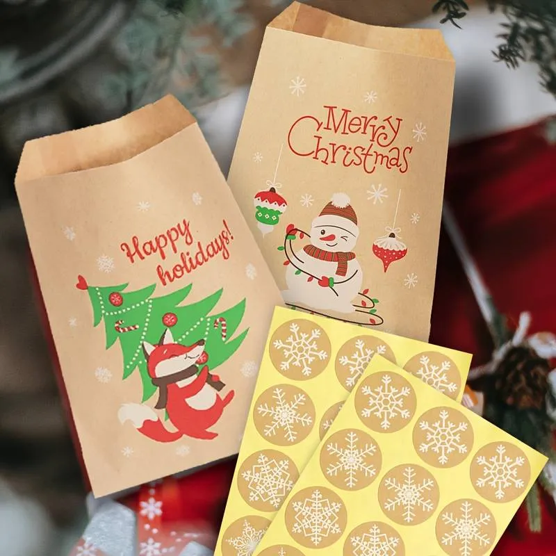 Retro Christmas Kraft Paper Bags 24pcs