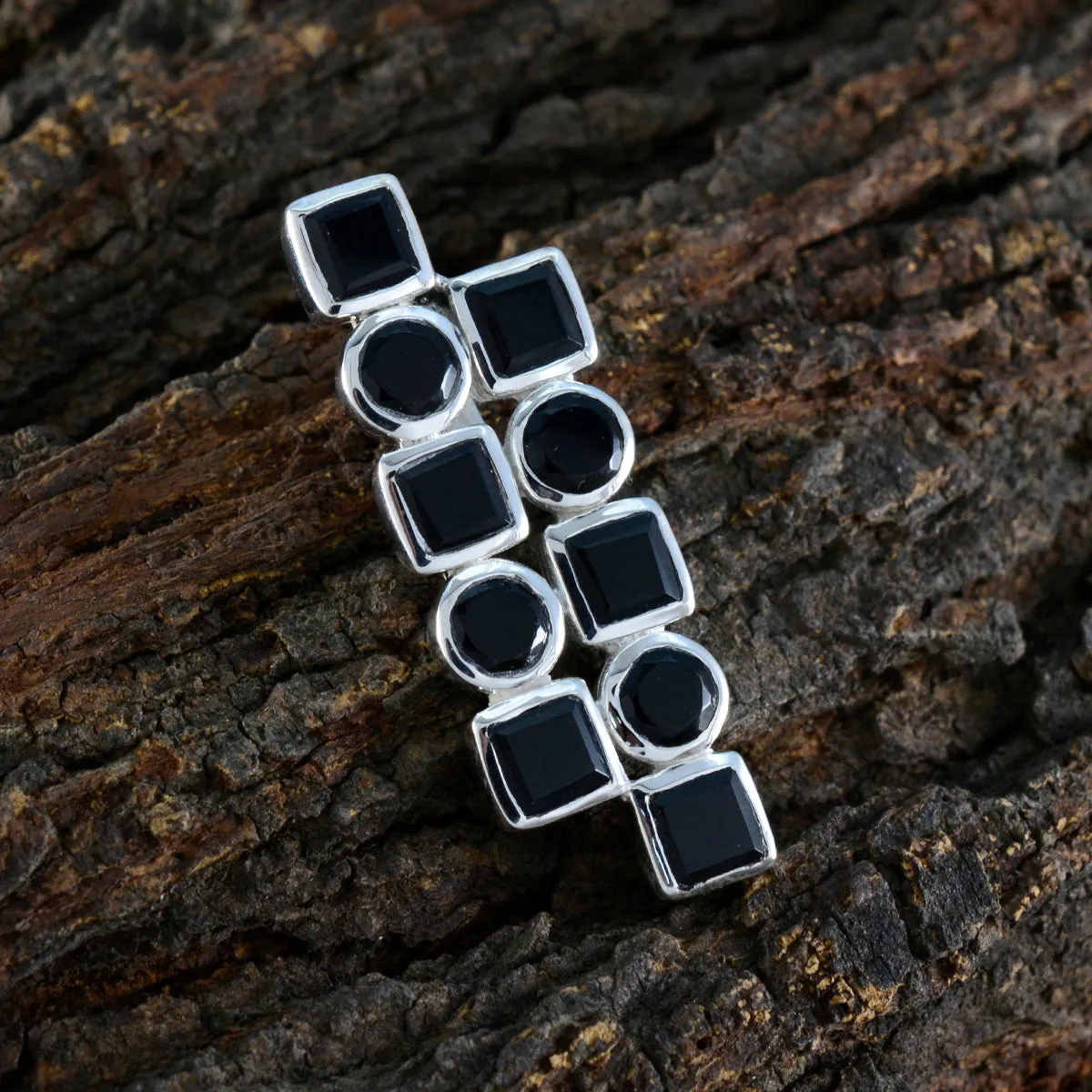 Riyo Beauteous Gemstone Multi Faceted Black Black Onyx Sterling Silver Pendant Gift For Christmas