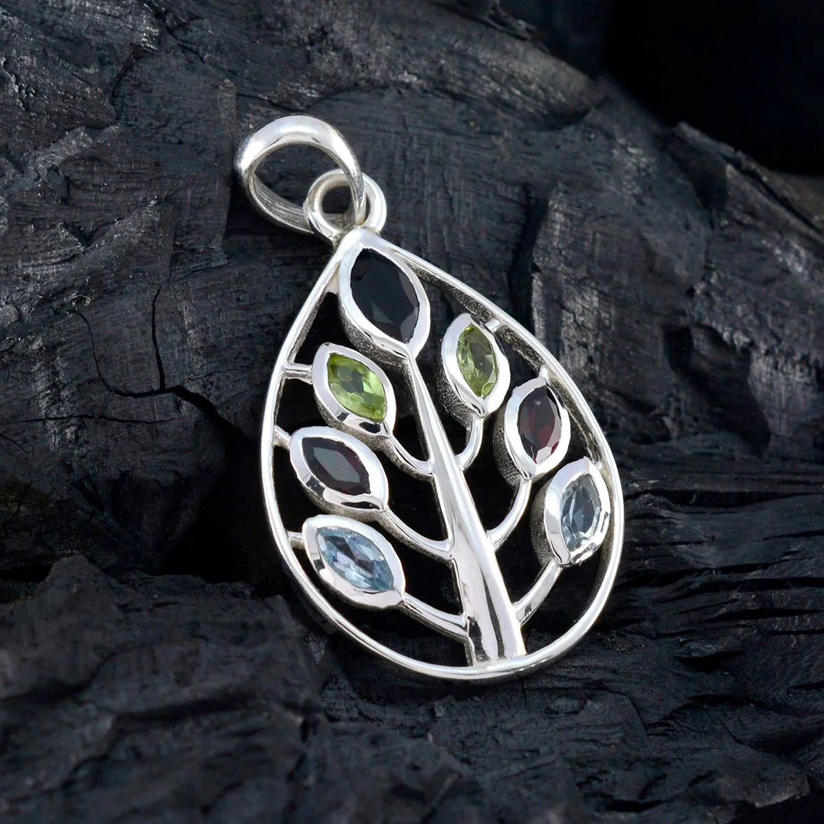 Riyo Beddable Gemstone Marquise Faceted Multi Color Multi Stone 1063 Sterling Silver Pendant Gift For Teachers Day