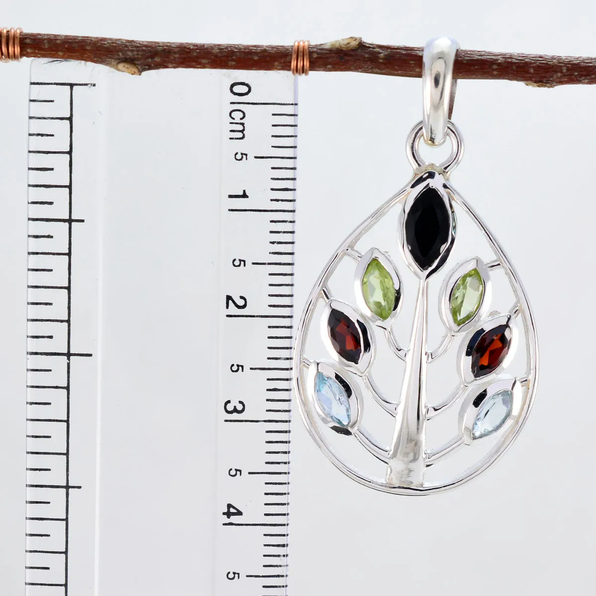Riyo Beddable Gemstone Marquise Faceted Multi Color Multi Stone 1063 Sterling Silver Pendant Gift For Teachers Day