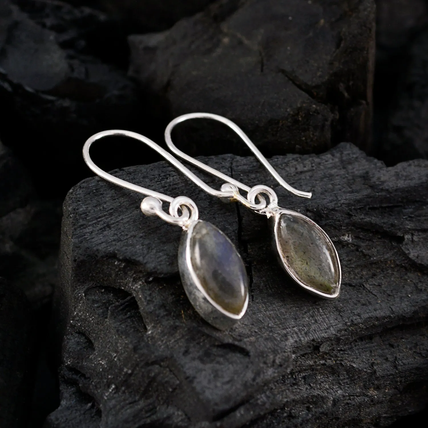 Riyo Genuine Gems marquise Cabochon Grey Labradorite Silver Earring daughter's day gift