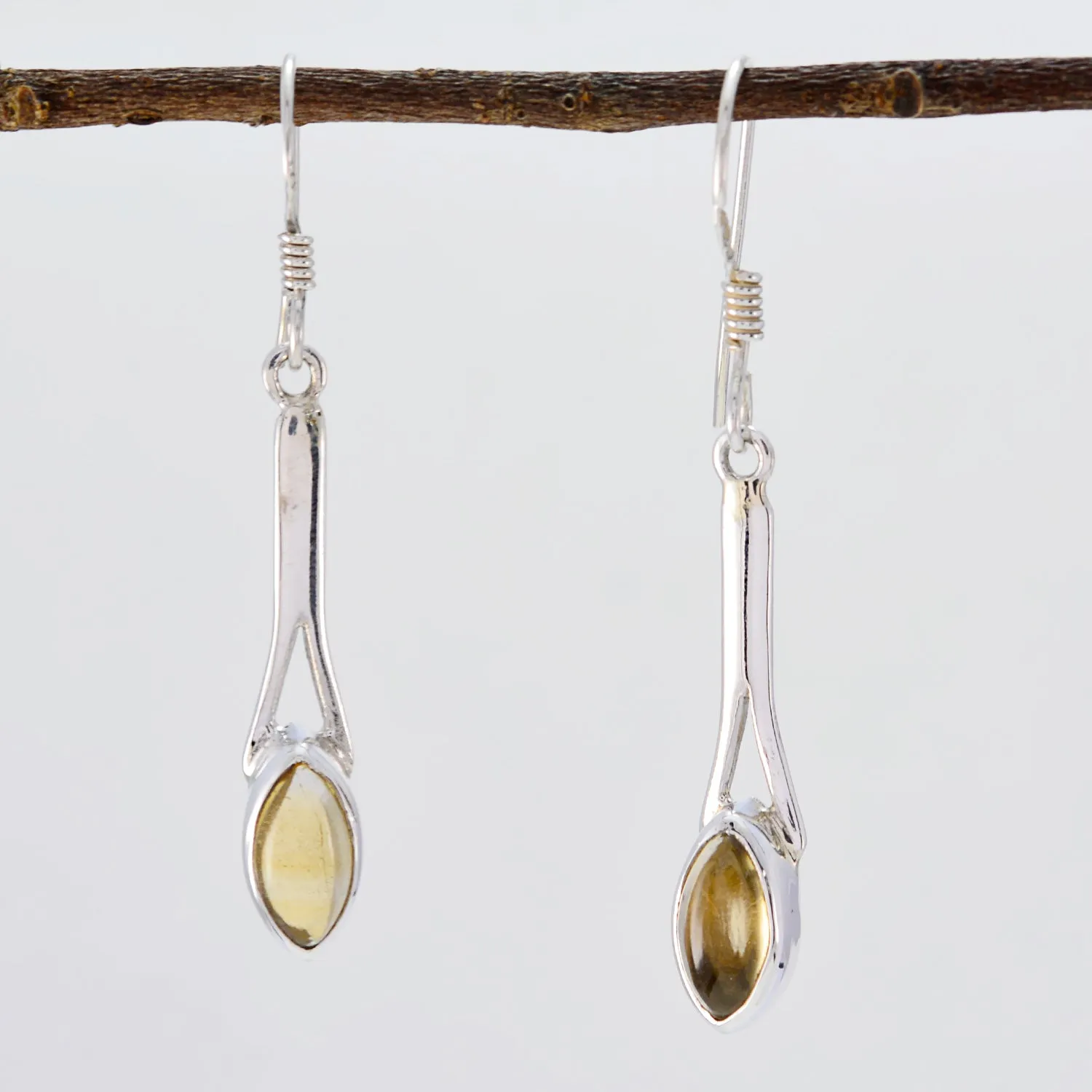 Riyo Genuine Gems marquise Cabochon Yellow Citrine Silver Earrings b' day gift
