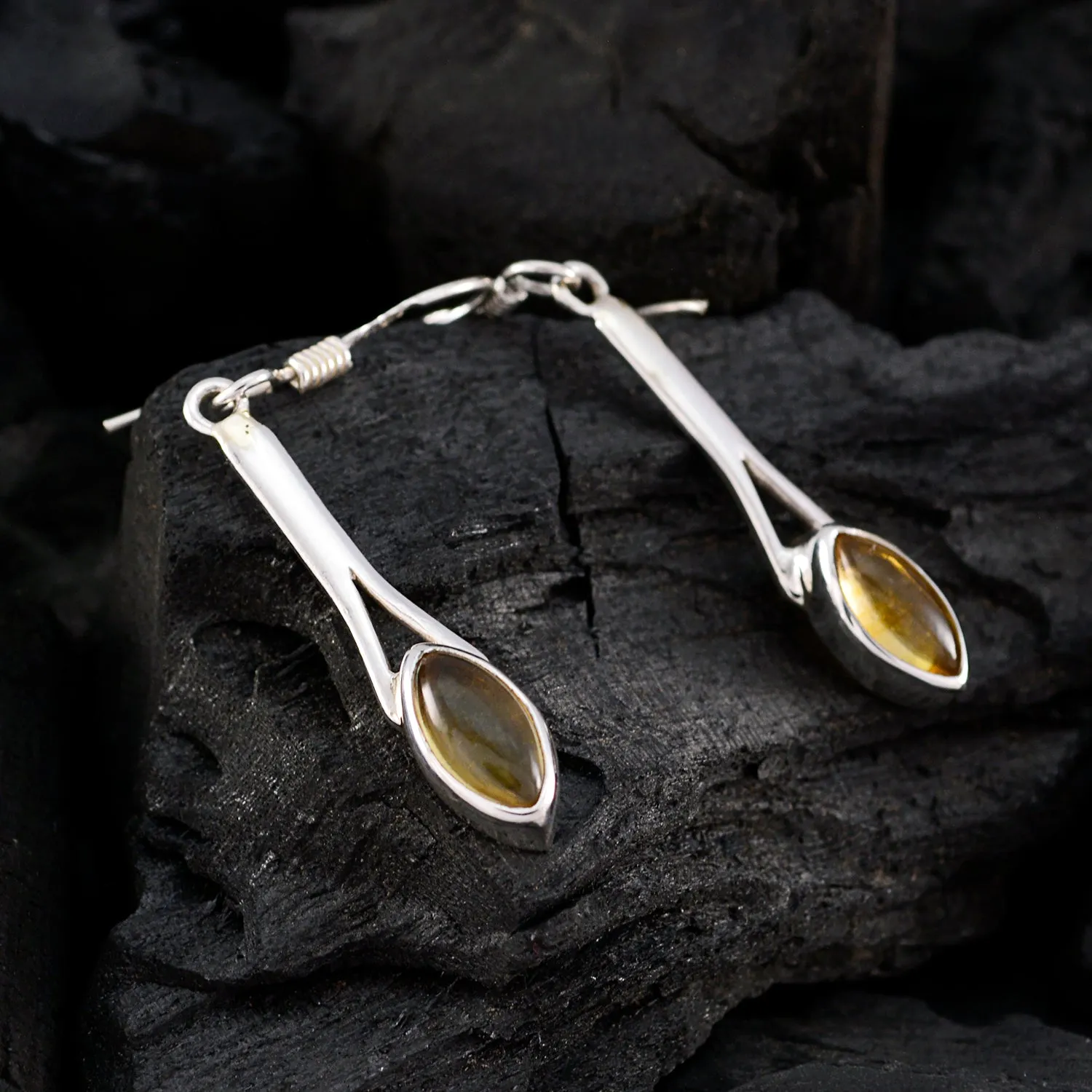 Riyo Genuine Gems marquise Cabochon Yellow Citrine Silver Earrings b' day gift