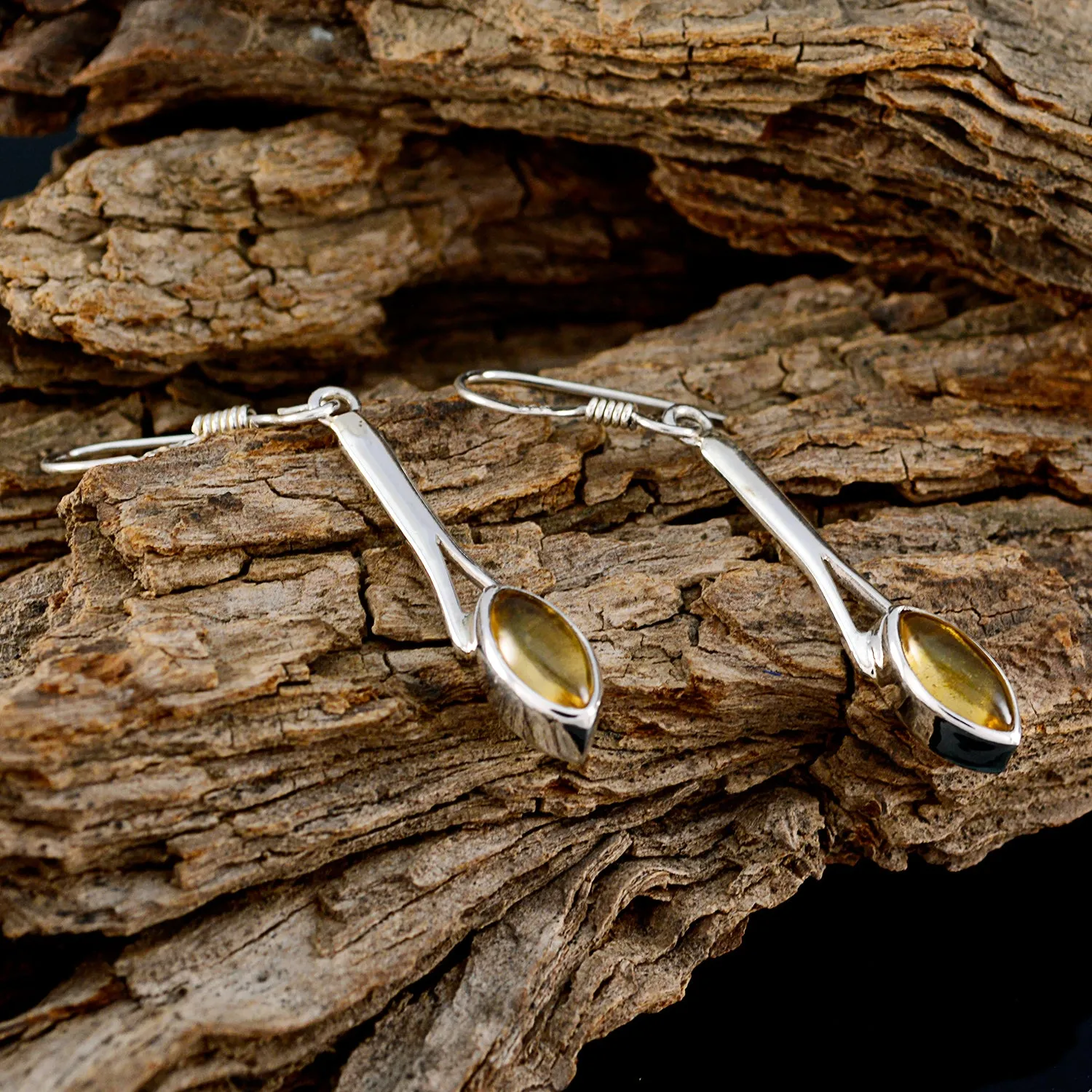 Riyo Genuine Gems marquise Cabochon Yellow Citrine Silver Earrings b' day gift
