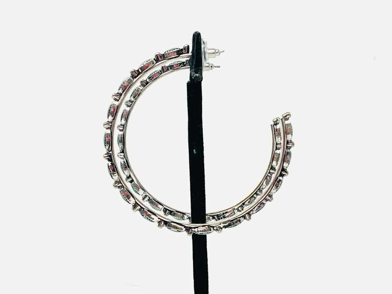 Silver/Blue Half Hoop Jewelry Earrings