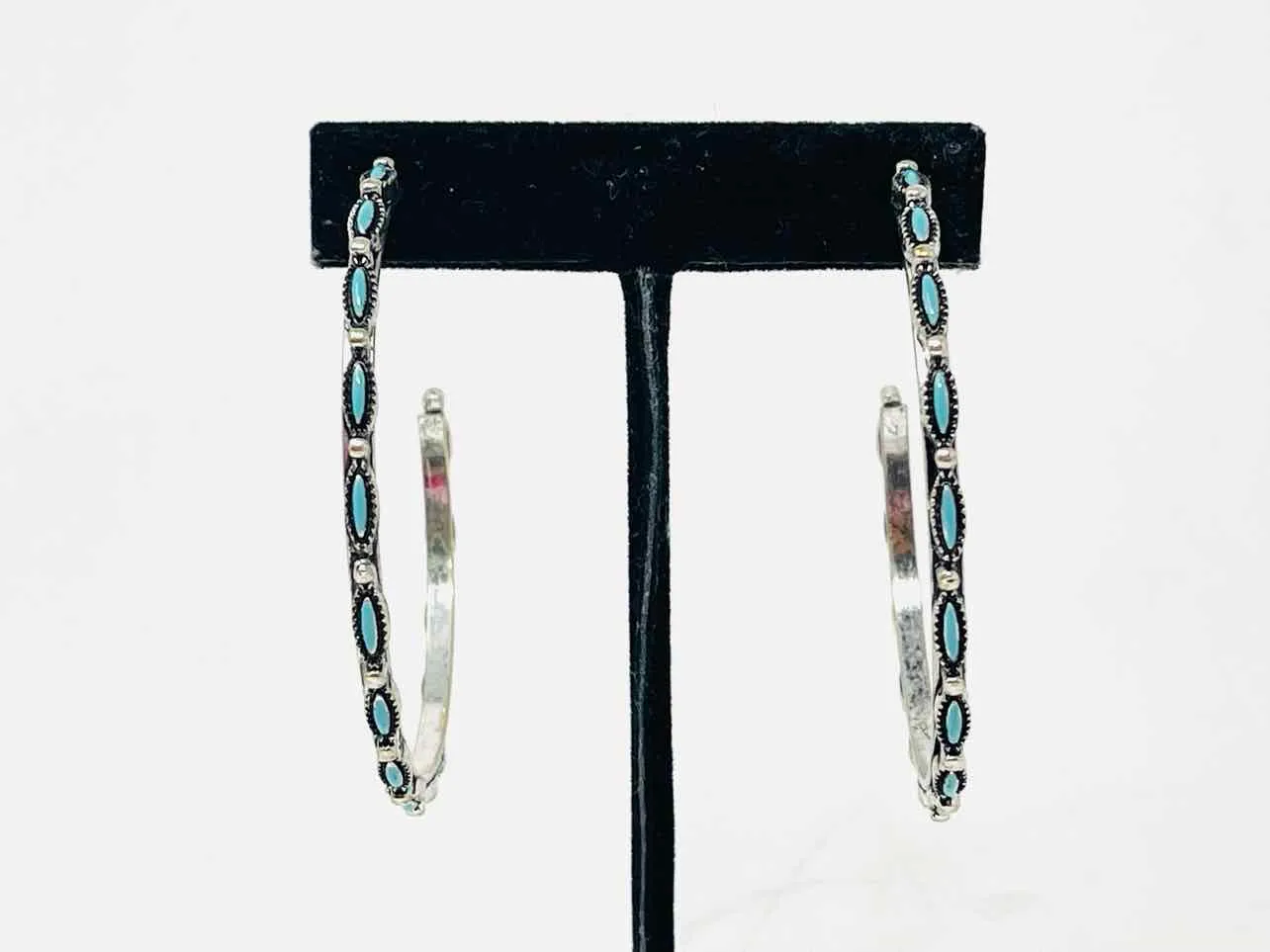 Silver/Blue Half Hoop Jewelry Earrings