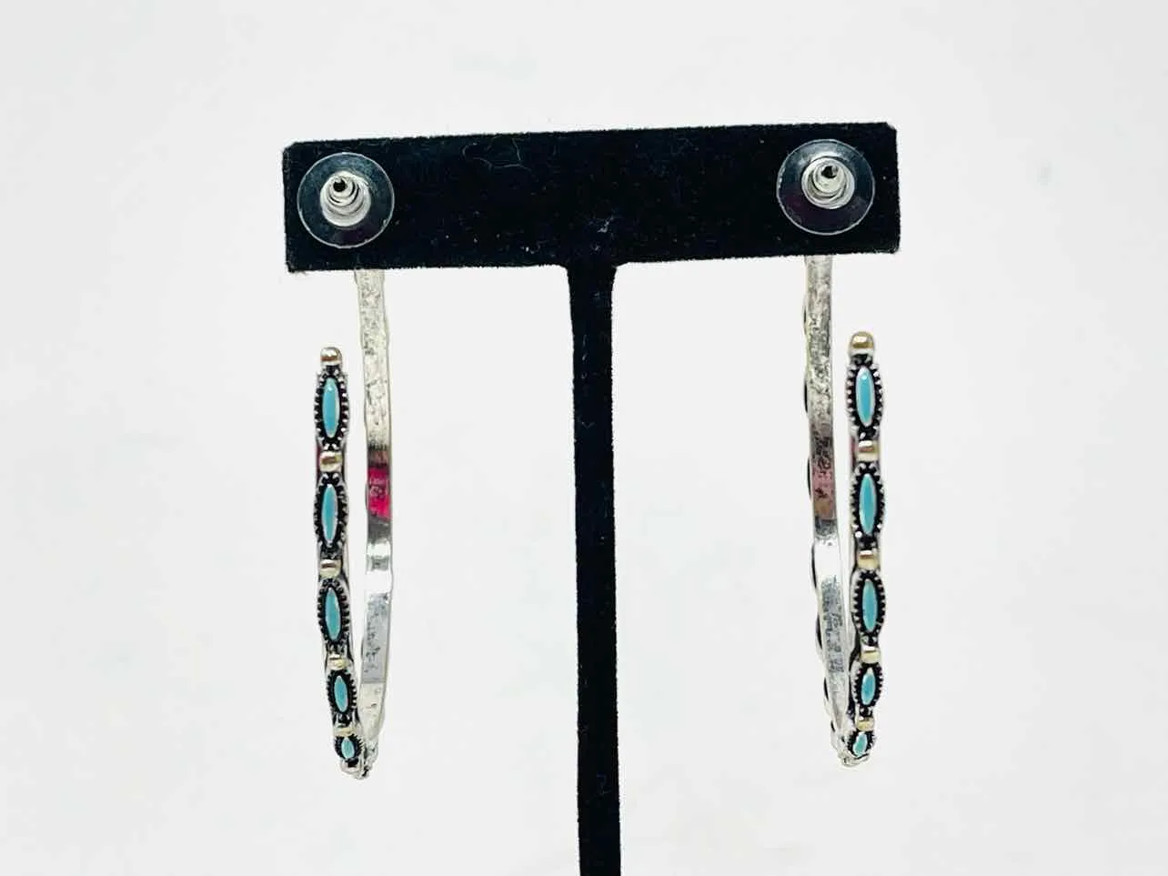 Silver/Blue Half Hoop Jewelry Earrings