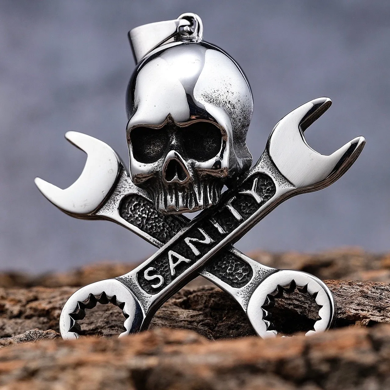 Skull & Cross Wrenches Pendant - Necklace (741)