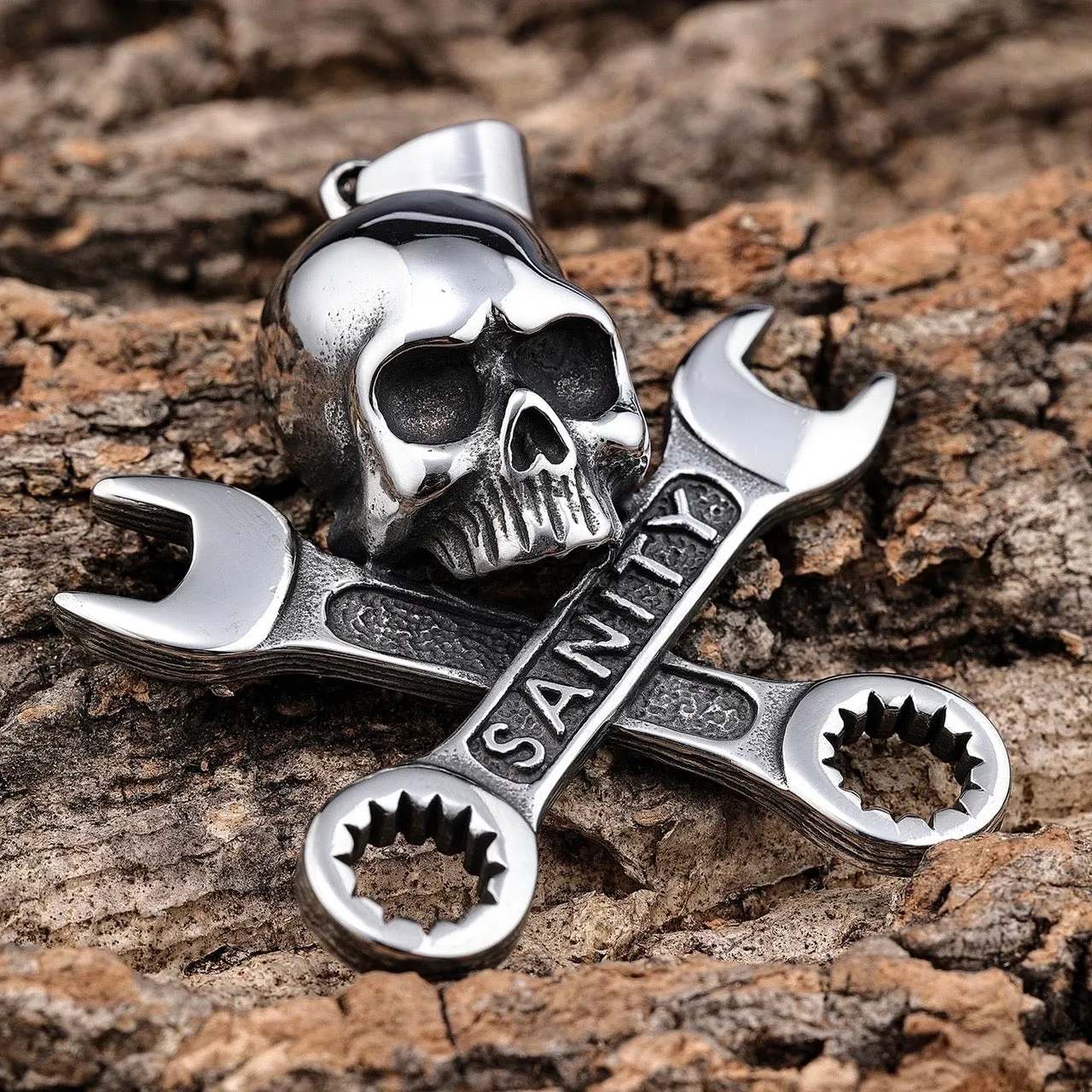 Skull & Cross Wrenches Pendant - Necklace (741)