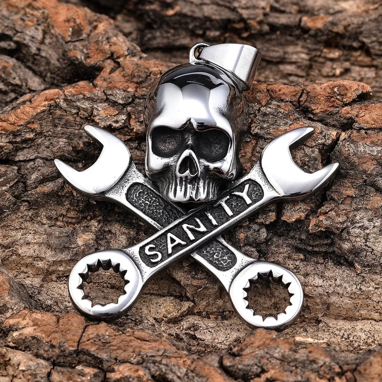 Skull & Cross Wrenches Pendant - Necklace (741)