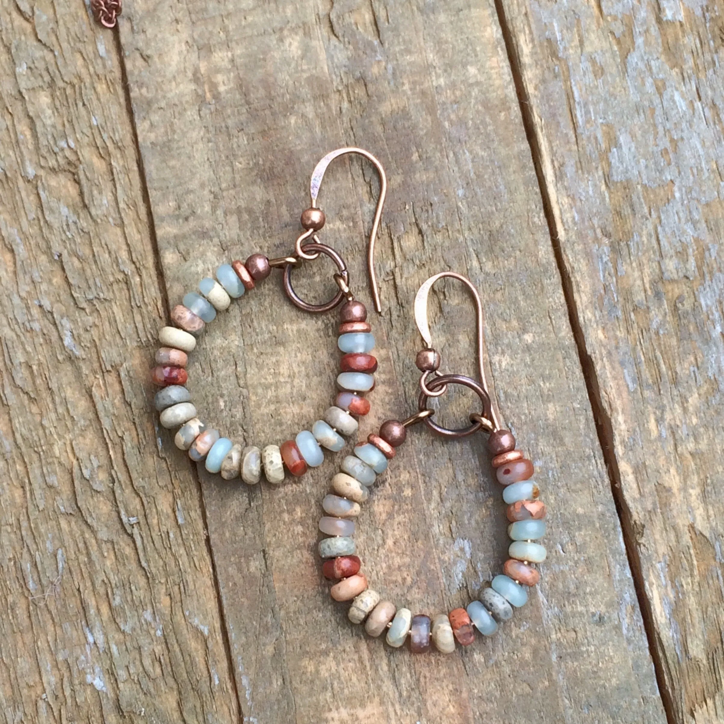 Small African Opal Hoop Earrings