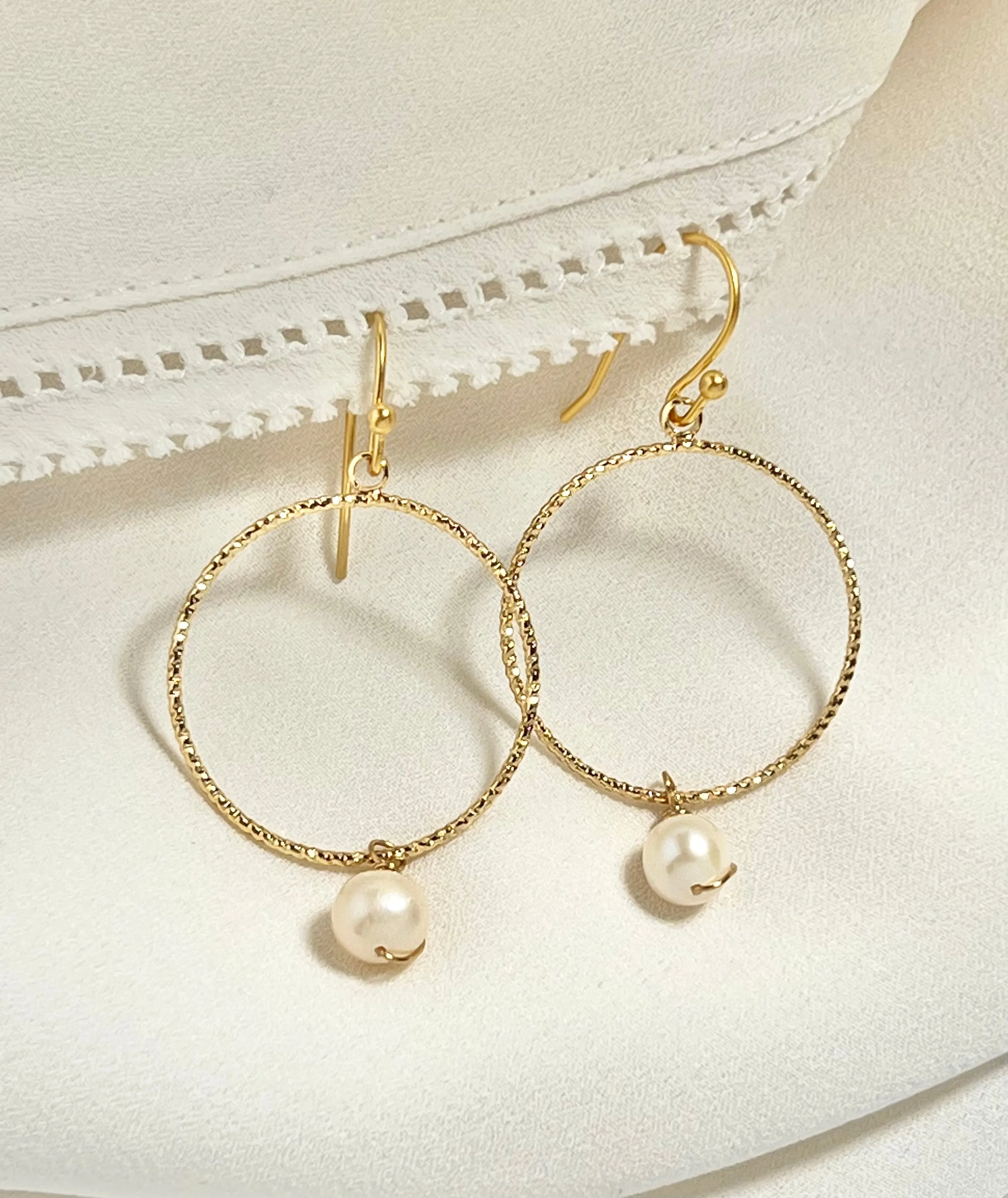 Sparkle Hoop Pearl Earrings