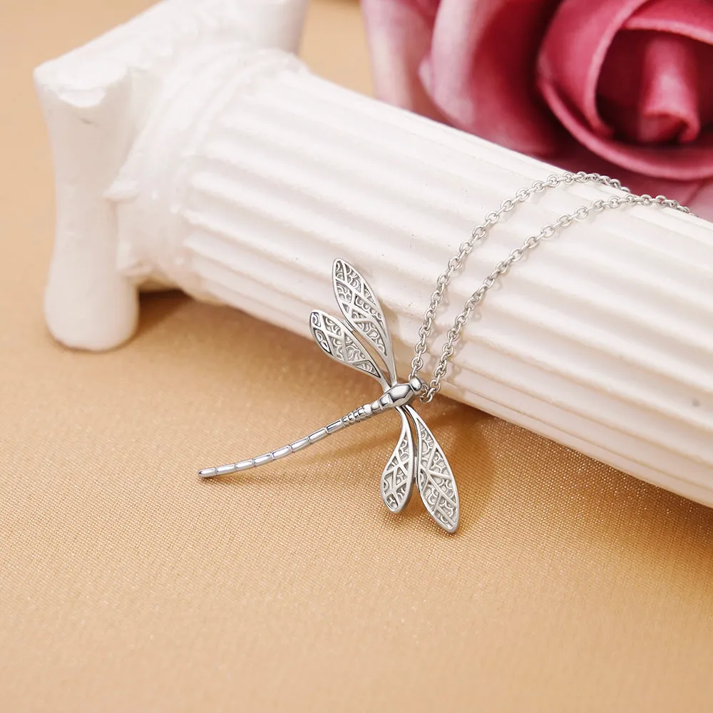 Sterling Silver Dragonfly Necklace Open Work Dragon Fly Pendant Dragonfly Jewelry  Insect Jewelry