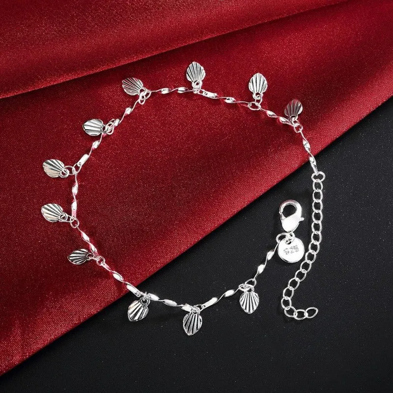 Sterling Silver Tree Leaves Grass Charm Anklet