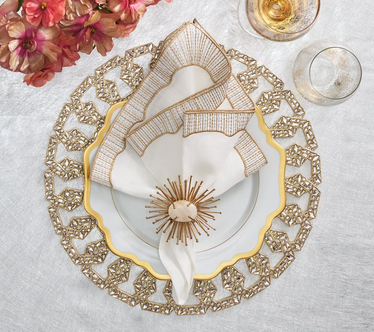 Tiara Charger in Gold & Crystal, Set of 2