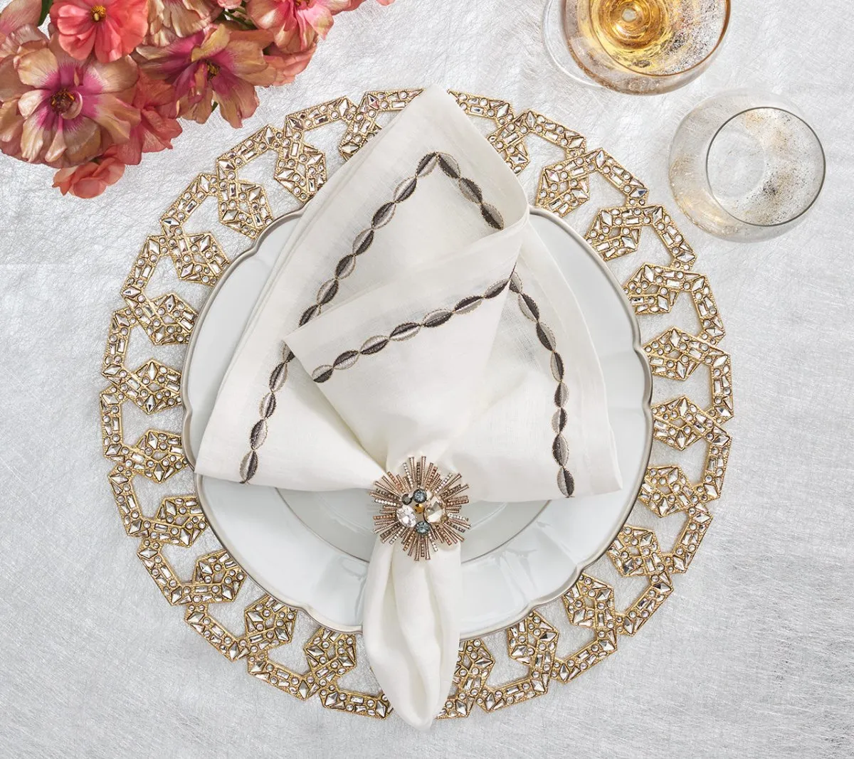 Tiara Charger in Gold & Crystal, Set of 2