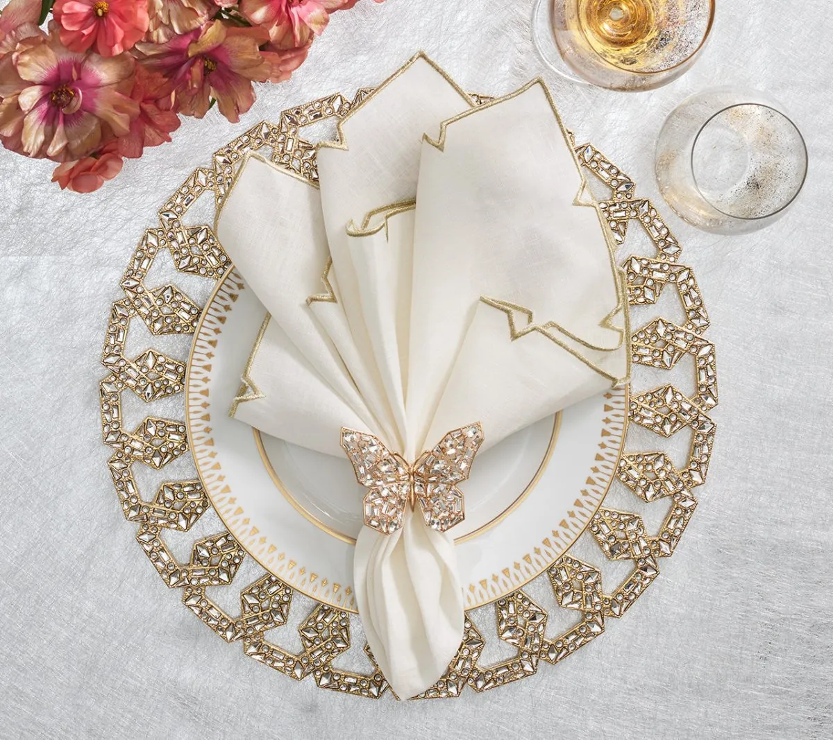 Tiara Charger in Gold & Crystal, Set of 2