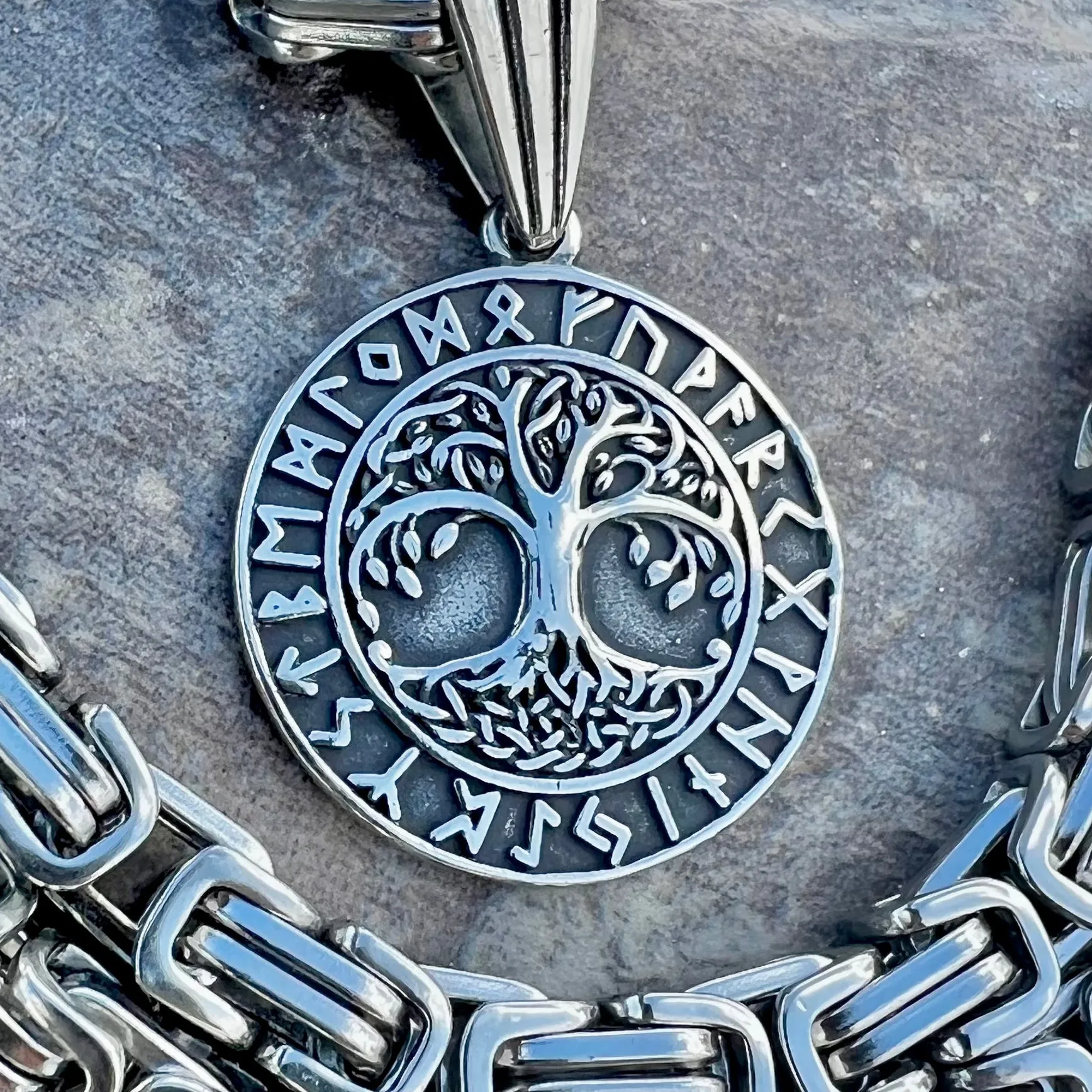 Viking - Tree of Life W/Runes - Yggdrasil Pendant - Necklace (792)